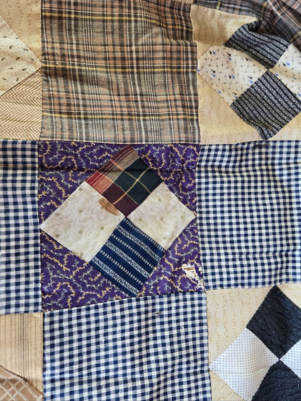 Vintage Patchwork Skirt in Navy and Cream + White Gap Cotton Blouse Extra Small - Picture 6 of 14